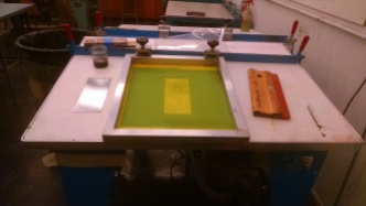 Once dry its time to print on the plate! Set up your pre-exposed screen like any other screen print.